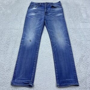 G Star Raw Jeans Adult Blue Button Fly Straight Cut‎ Distressed 3301 Mens 32x31*